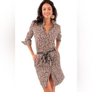 GRETCHEN‎ SCOTT Breezy Blouson Dress Shirtdress Animal Print Mob Wife Leopard S